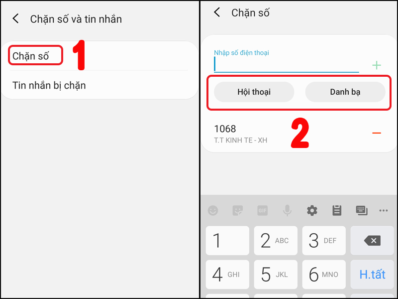 T&ugrave;y chọn chặn tin nhắn